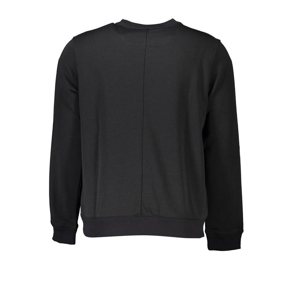 Back view of Calvin Klein Black Polyester Men Sweater showcasing sleek design and comfort for casual style.