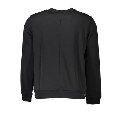 Back view of Calvin Klein Black Polyester Men Sweater showcasing sleek design and comfort for casual style.