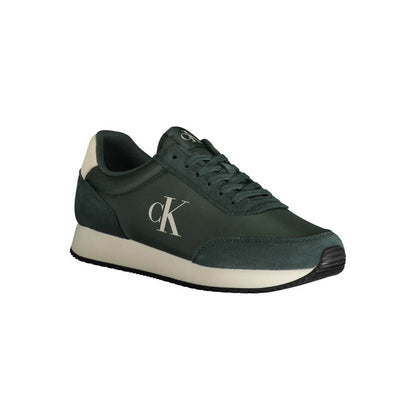 Calvin Klein Green Polyester Sneaker - sports shoe with laces, print, contrasting details, logo on side view.