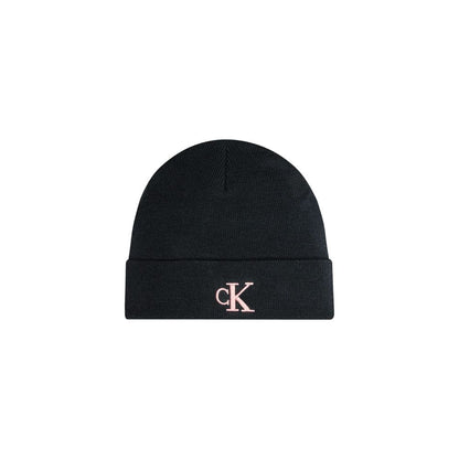 Calvin Klein Jeans Pink Recycled Polyester Cap (Baseball Hat), embroidered beanie, black with pink CK logo, sustainable fashion accessory