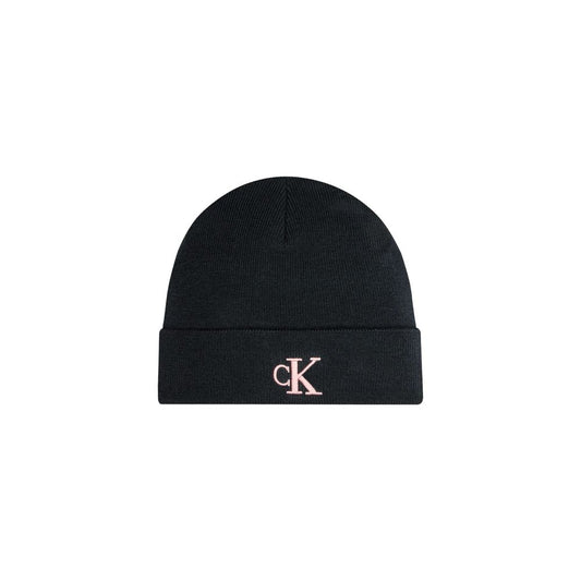 Calvin Klein Jeans Pink Recycled Polyester Cap (Baseball Hat), embroidered beanie, black with pink CK logo, sustainable fashion accessory