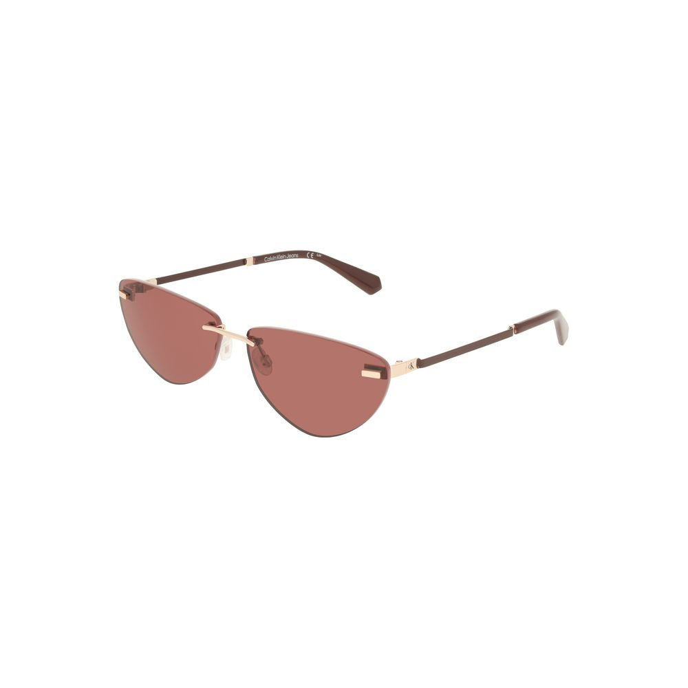 Calvin Klein Pink Metal Women Sunglass with drop-shaped design and pink lenses.