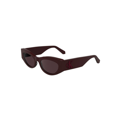 Calvin Klein Red Acetate Women Sunglasses with cat eye design and brown lenses