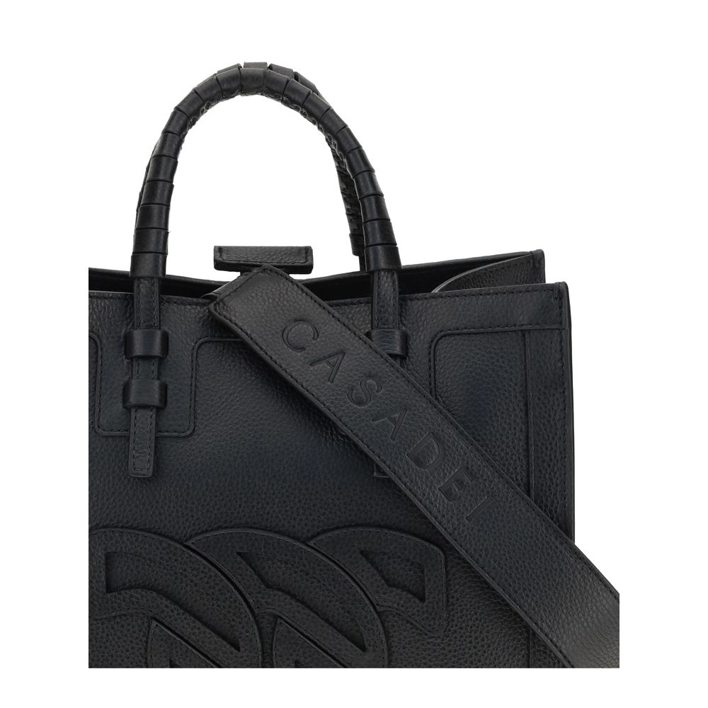 Casadei Black Calf Leather Bos Taurus Shoulder Bag with embossed logo and tubular handles, adjustable strap, AW25 collection.