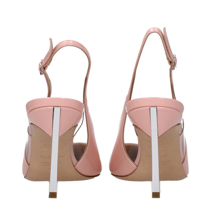 Back view of Casadei Pink Leather High Heel Pumps with buckle closure and pointed toe.