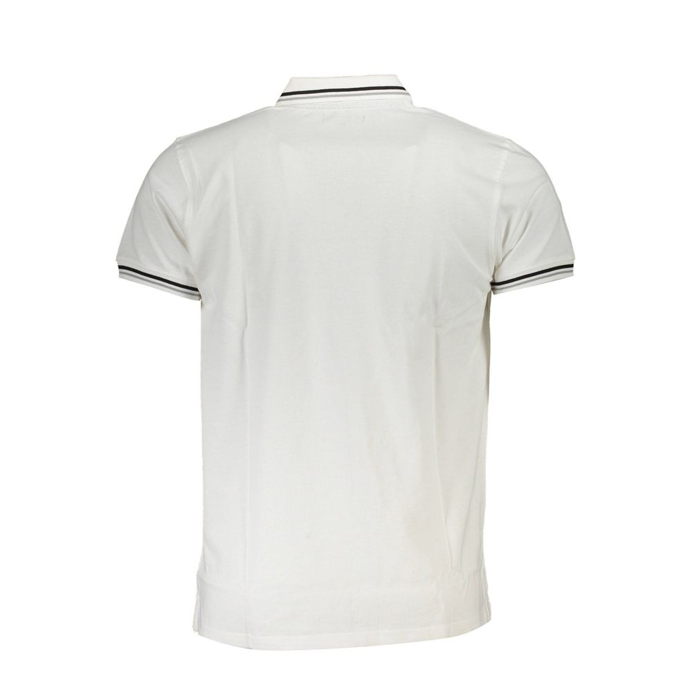 Back view of Cavalli Class White Cotton Men Polo Shirt with contrast details, showcasing luxury and sophistication.