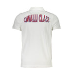 Back view of Cavalli Class White Cotton Men Polo Shirt with contrast details, showcasing luxury and sophistication.