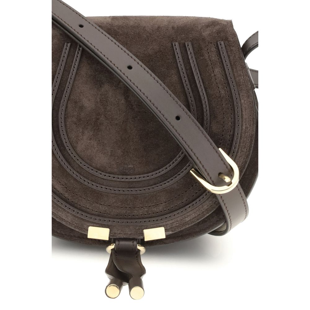 Chloé Brown Calf Leather Bos Taurus Shoulder Bag showcasing saddle stitching and leather tassels with adjustable strap.
