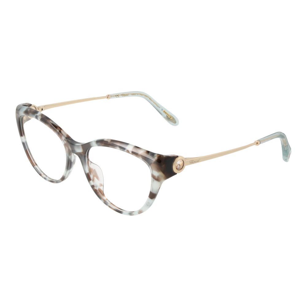 Cat eye glasses with patterned frame and gold temples