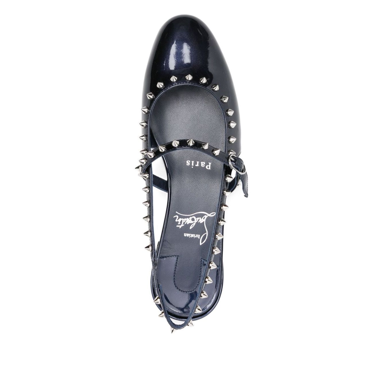 Christian Louboutin Sweet Janispikes Ballerinas in blue patent leather with studded embellishments and slingback strap
