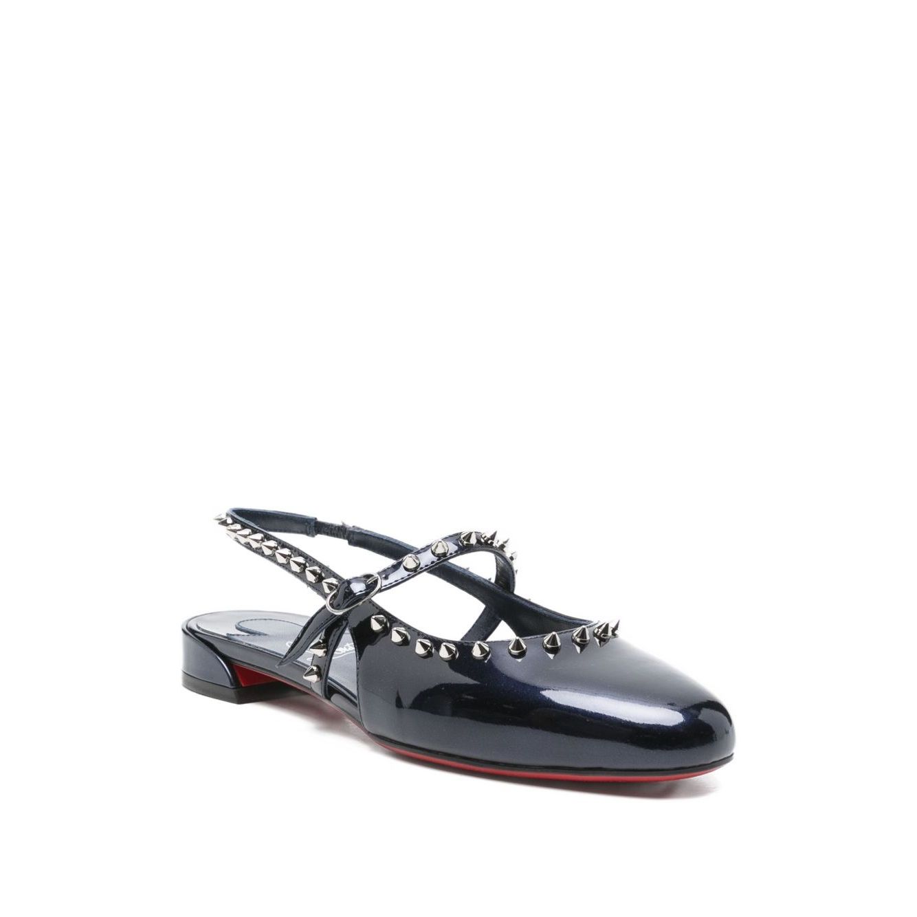 Christian Louboutin Sweet Janispikes Ballerinas in blue patent leather with studded embellishment and slingback strap. Heel 2 cm.