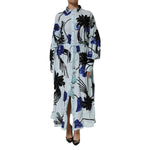 Christian Pellizzari Blue Sequin Embellished Shirt Maxi Dress with floral motifs and drawstring waist