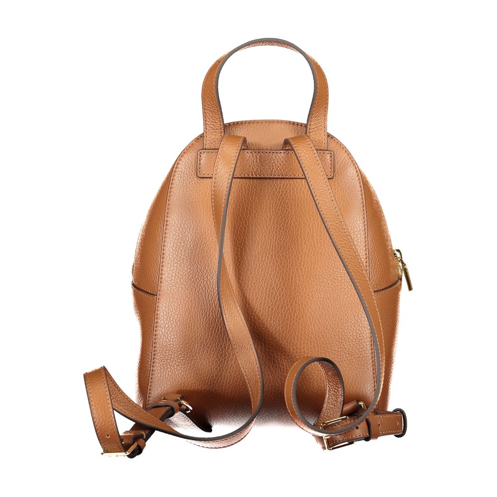 Coccinelle Brown Leather Women Backpack with adjustable straps and single handle, elegant Italian design for fashion-forward women.