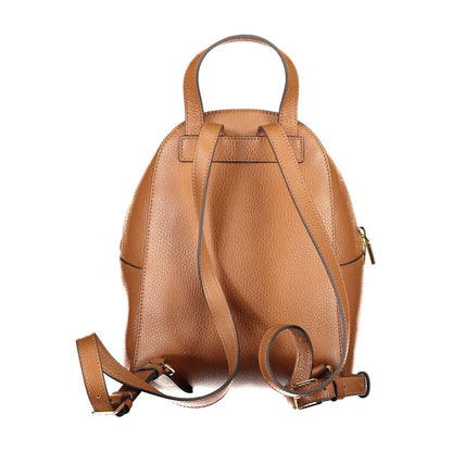 Coccinelle Brown Leather Women Backpack with adjustable straps and single handle, elegant Italian design for fashion-forward women.