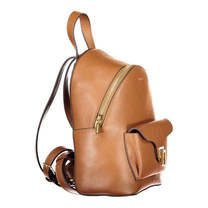 Coccinelle Brown Leather Women Backpack with adjustable shoulder straps and secure twist closure, perfect for chic fashion.