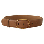 Costume National Brown Leather Gold Metal Oval Buckle Belt for women, crafted from 100% leather by Dolce & Gabbana, Made in Italy.