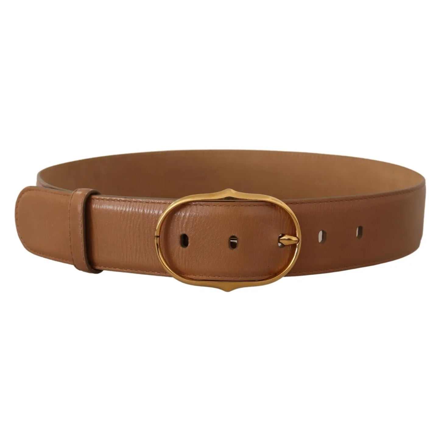 Costume National Brown Leather Gold Metal Oval Buckle Belt for women, Dolce & Gabbana, made in Italy, 100% authentic with tags.