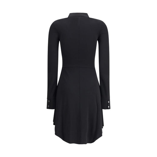Back view of Courrèges Zippered jersey biker Dress, black technical jersey with long sleeves and adjustable high collar.