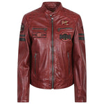 DAYTONA 73 Walkora Jackets Bordeaux in red lambskin, inspired by vintage car and motorcycle racing, with brushed detailing.