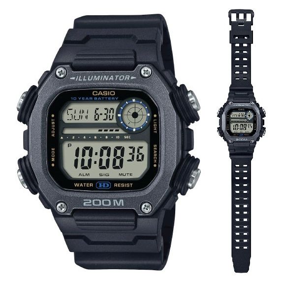 CASIO SPORT Mod. ILLUMINATOR DIVER 200M. 10 YEARS BATTERY - XL STRAP, 20 ATM water resistant wristwatch with resin strap and multifunction dial.