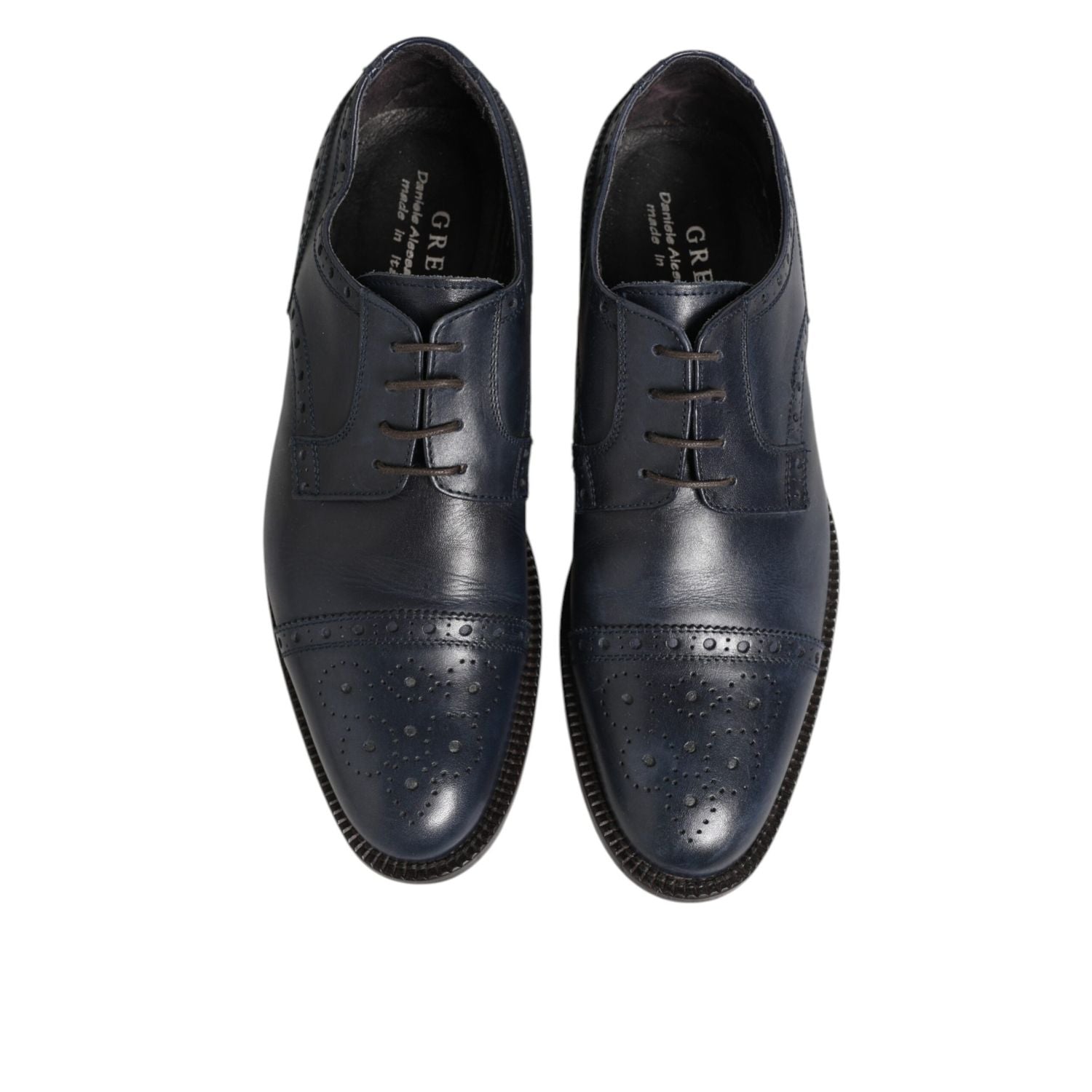 Daniele Alessandrini Blue Leather Wingtip Lace-up Formal Derby Shoes