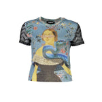 Desigual Blue Polyester Women T-Shirt with dynamic print and metallic accents