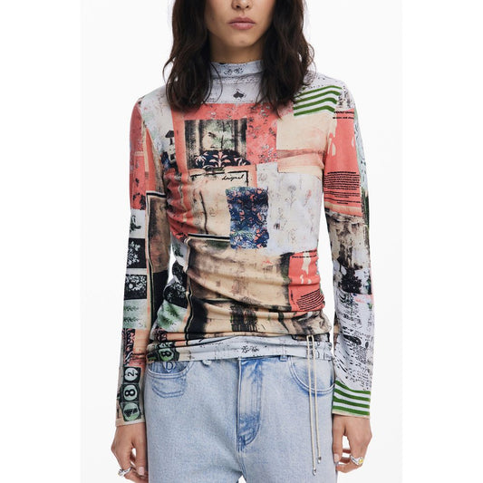 Desigual Pink Viscose Women Sweater featuring bold patterns and long sleeves, perfect for trendy and fashionable styles.