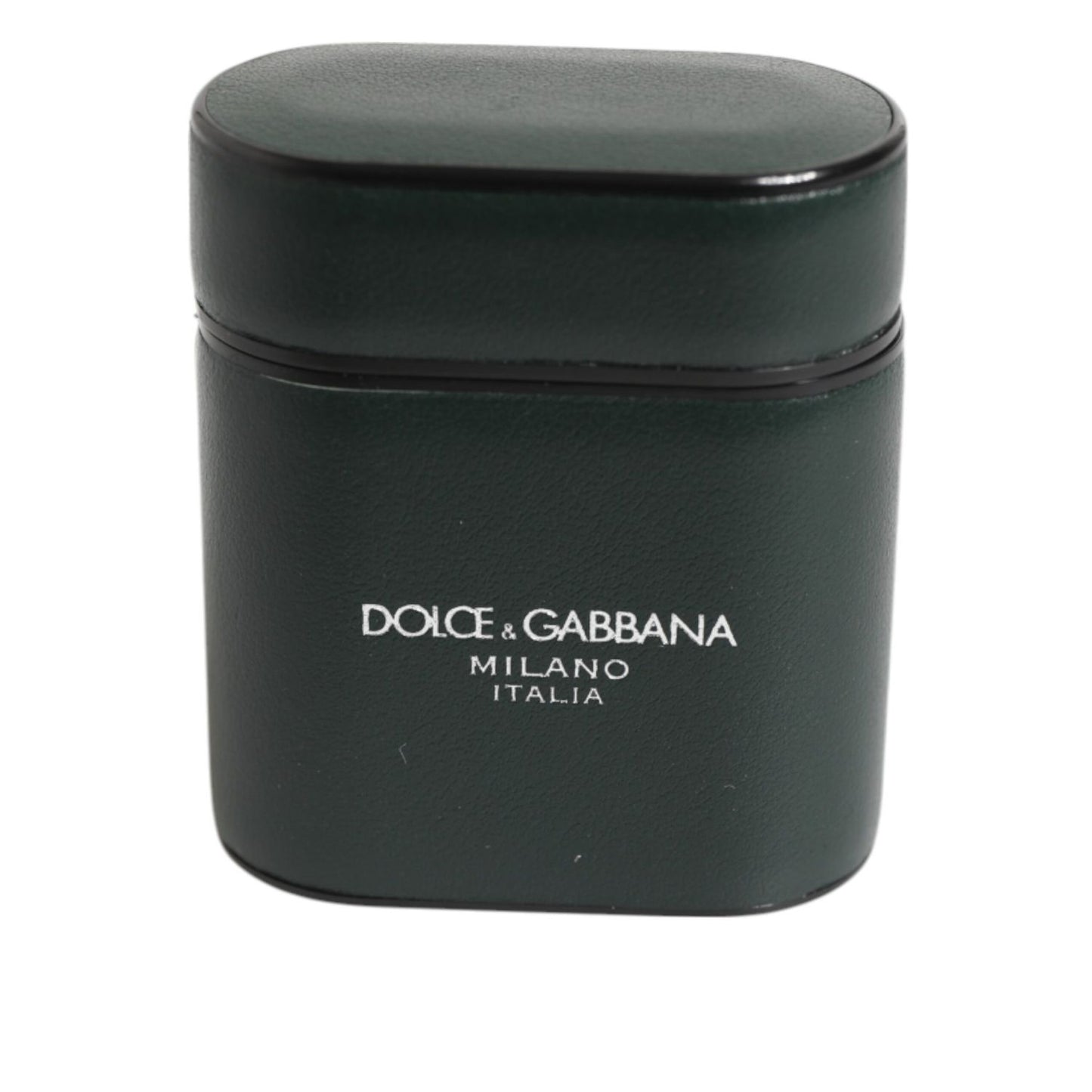 Dolce & Gabbana Army Green Calfskin Leather Logo Flip Holder Airpods Case with sleek design and luxury branding.