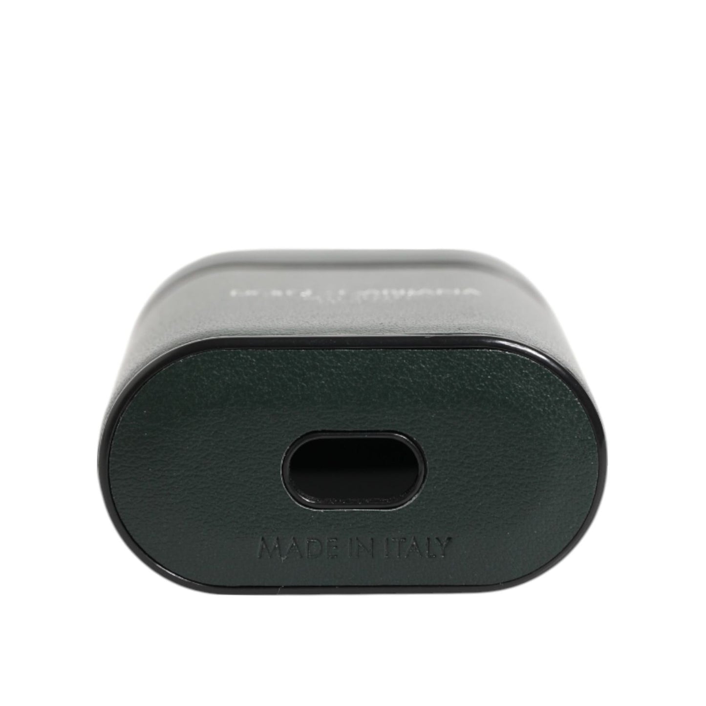 Dolce & Gabbana Army Green Calfskin Leather Logo Flip Holder Airpods Case with sleek design and 'Made in Italy' engraving.