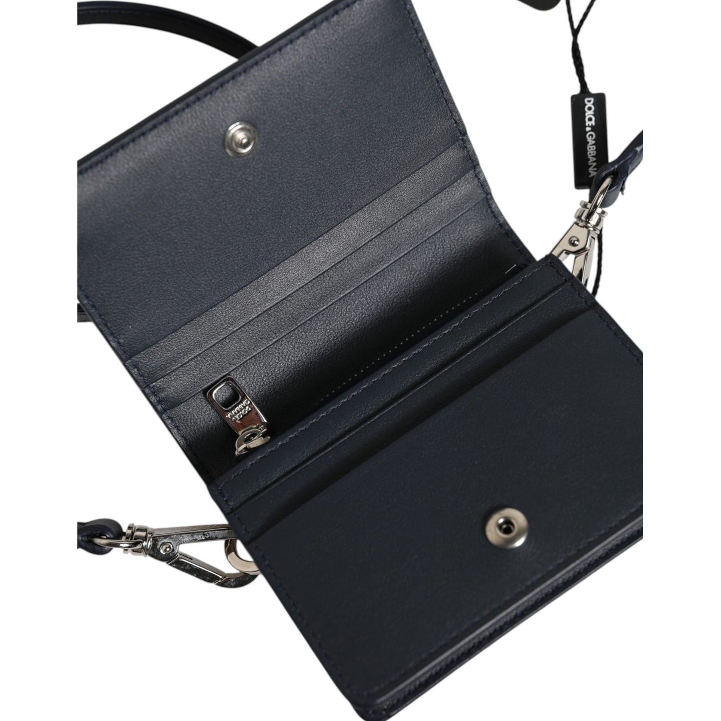 Dolce & Gabbana Beige Black Leather Card Holder Crossbody Men Borse Bag