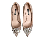 Dolce & Gabbana Beige Leather Crystal Embellished Pumps Shoes