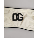 Dolce & Gabbana Beige Logo Swimsuit 2 Piece Top Bottom Swimwear with black DG logo on white fabric