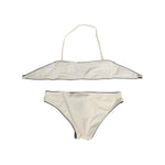 Dolce & Gabbana Beige Logo Swimsuit 2 Piece Top Bottom Swimwear, featuring bandeau and brief with signature logo.