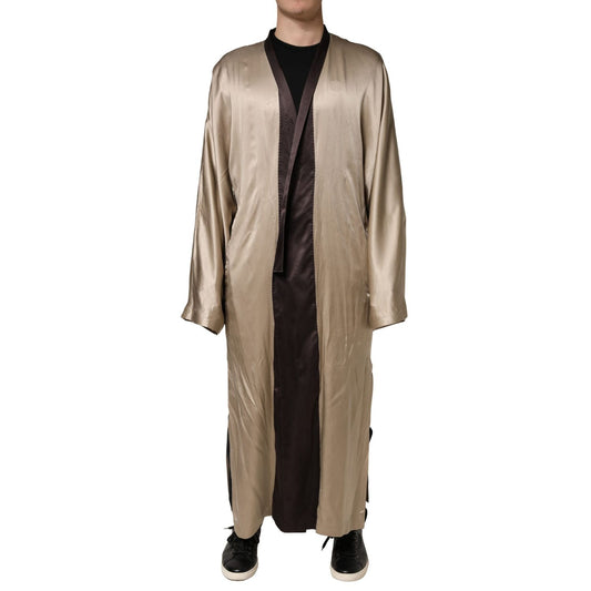 Dolce & Gabbana Beige Silk Satin Long Coat Robe Jacket1728,67345645728,Beige,Clothing,Coats - Jackets & Coats - Clothing,Dolce & Gabbana,IT52 | XL,Jackets & Coats - Clothing,Material: 100% Silk,Men,Preowned / Defect