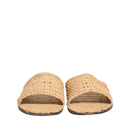 Dolce & Gabbana Beige Straw Raffia Slides Sandals Flats Shoes
