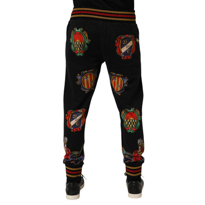 Dolce & Gabbana Black Baroque Crest Logo Men Trackpants Pants