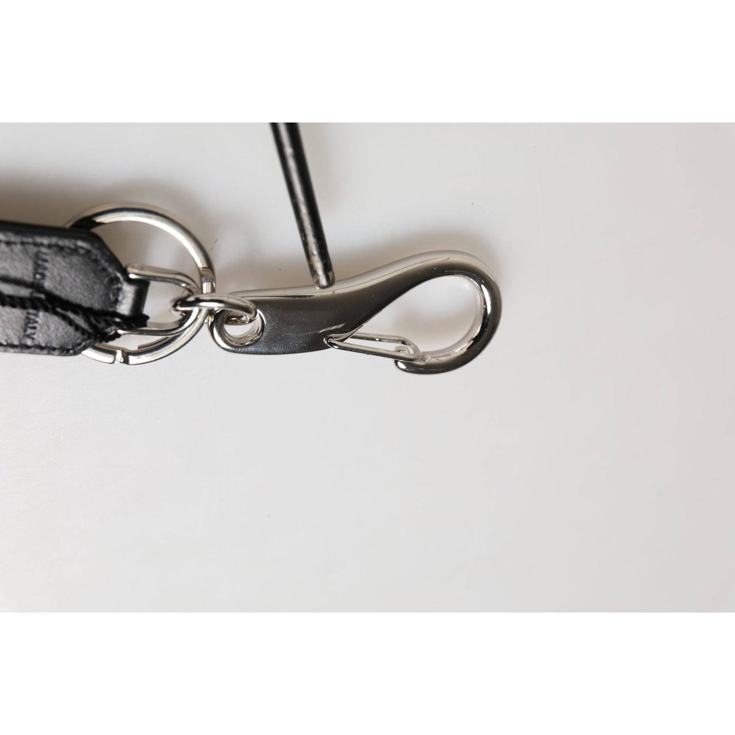 Dolce & Gabbana Black Burgundy Nylon DG Logo Crown Holder Keychain Keyring with silver-tone hardware on white background.