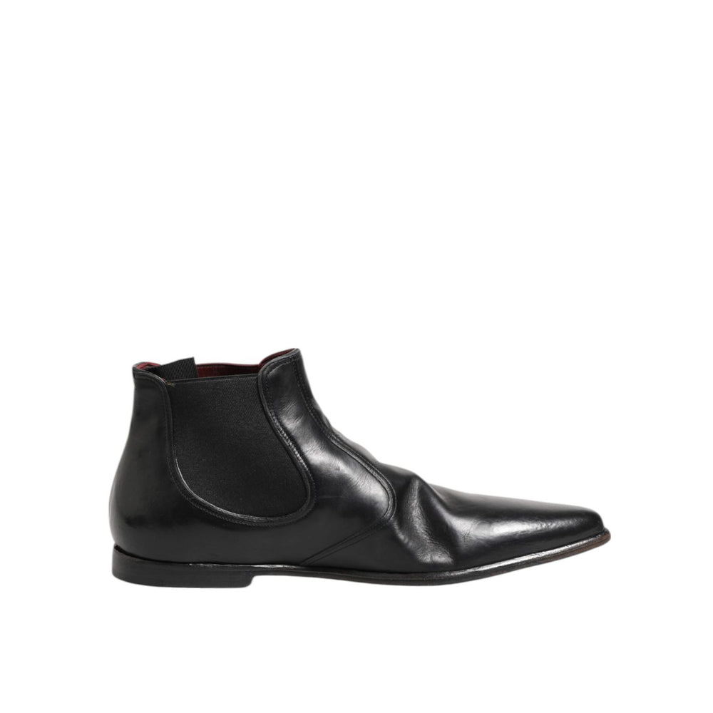 Dolce & Gabbana Black Chelsea Slip On Men Ankle Boots Shoes, luxury calf leather, made in Italy, logo details, side stretch bands