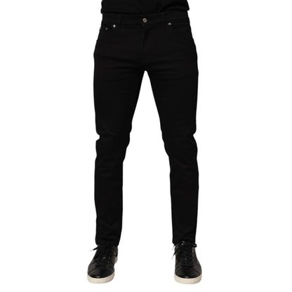 Dolce & Gabbana Black Cotton Blend Skinny Men Trouser Pants