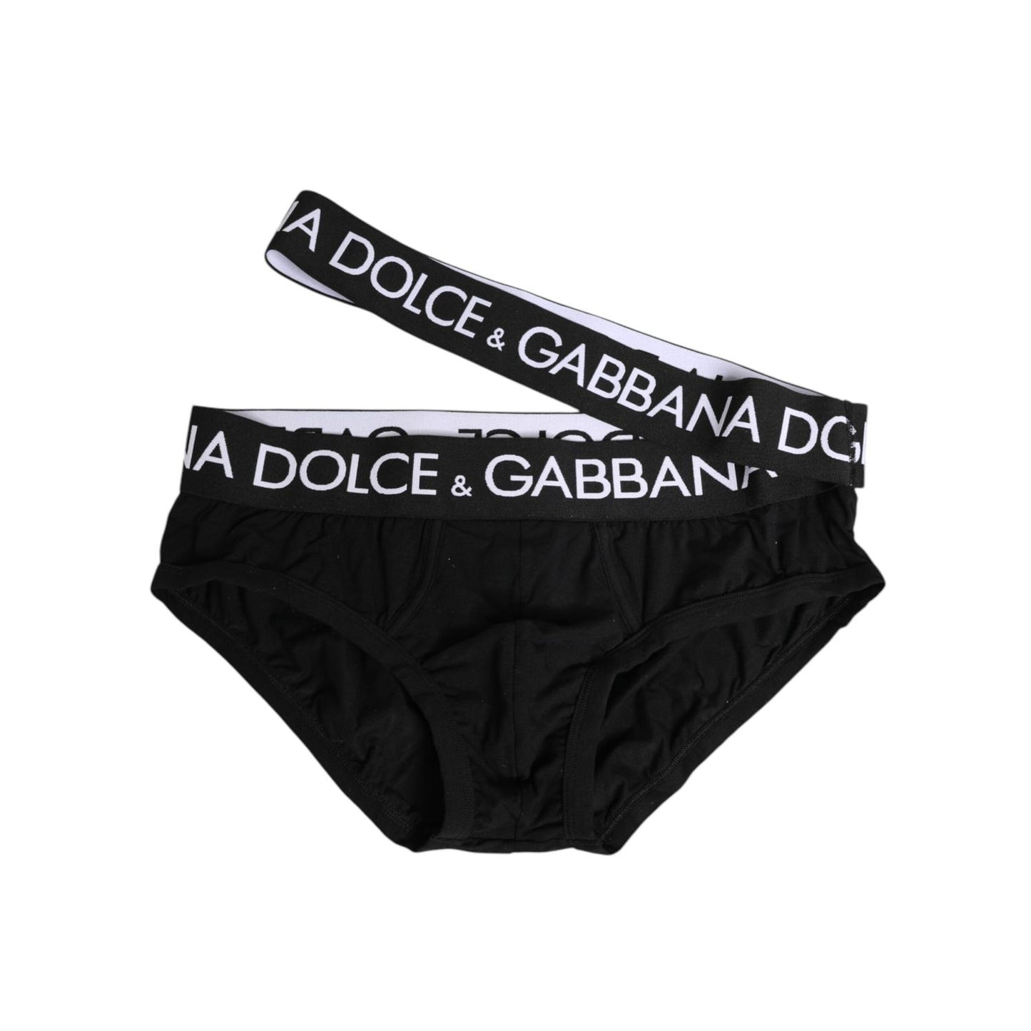 Dolce & Gabbana Black Cotton Elastic Logo Waistband Swimwear
