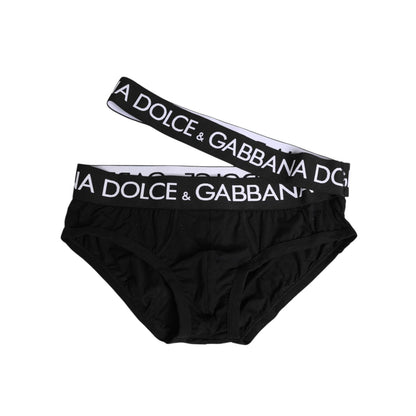 Dolce & Gabbana Black Cotton Elastic Logo Waistband Swimwear