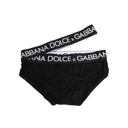 Dolce & Gabbana Black Cotton Elastic Logo Waistband Swimwear
