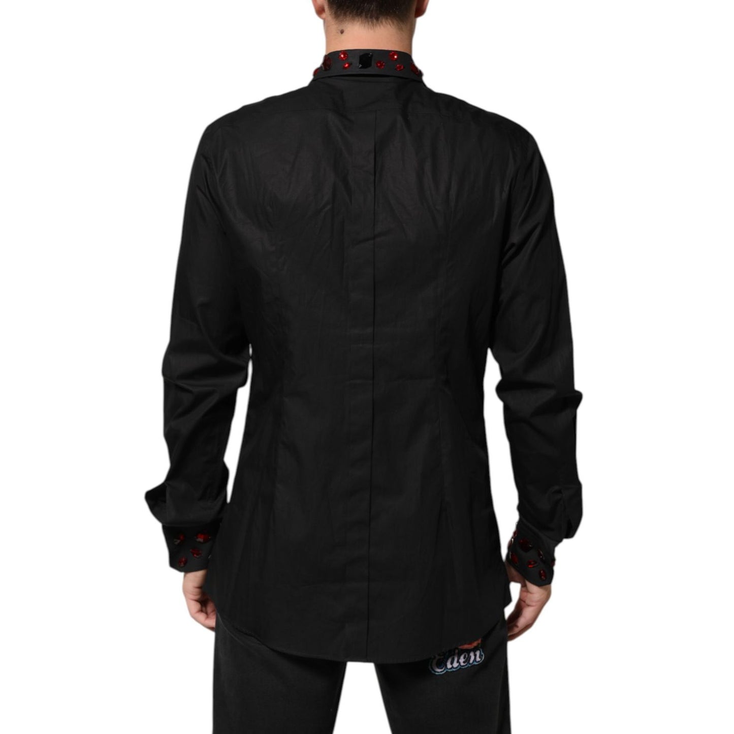 Dolce & Gabbana Black Cotton Embellished Collar Men’s Shirt