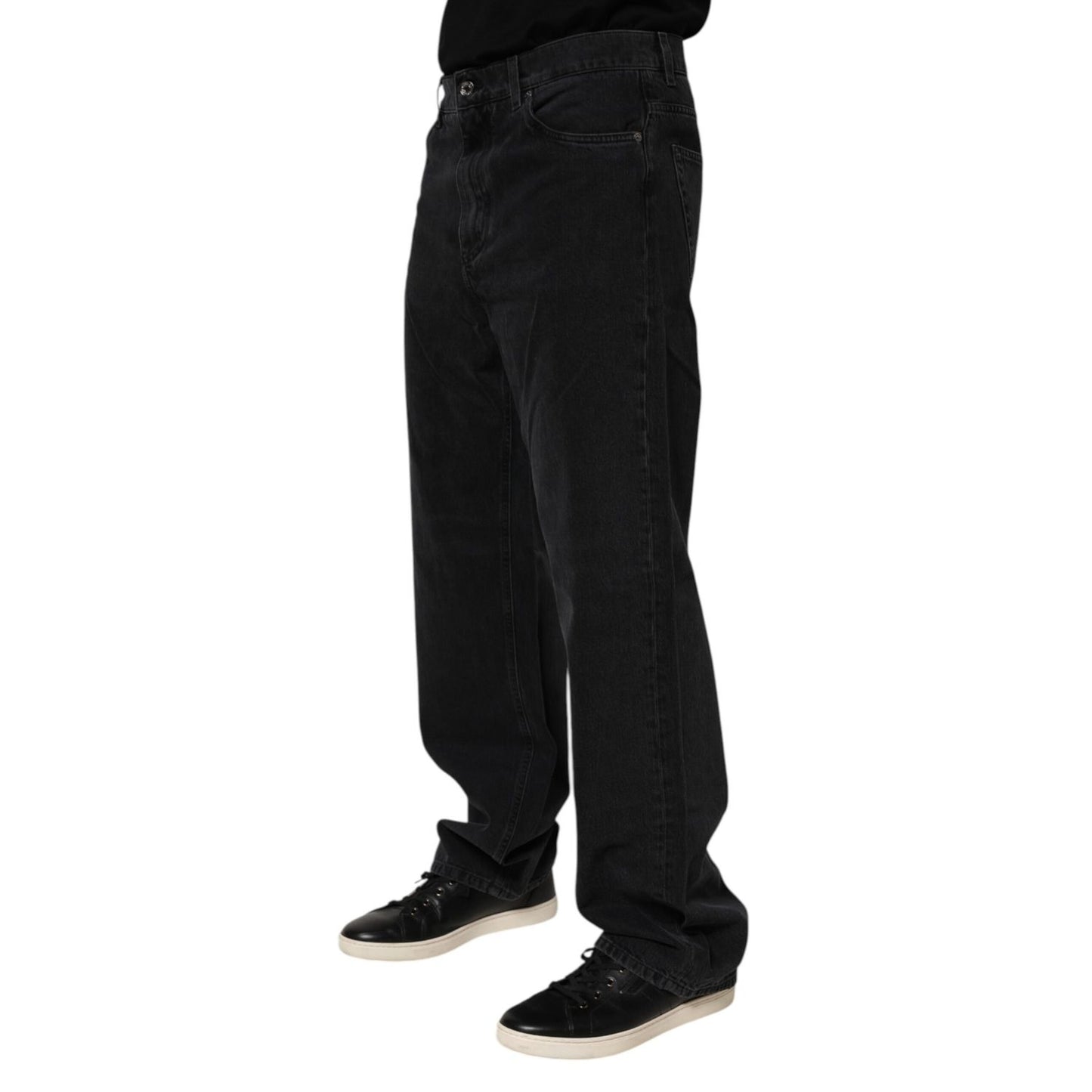 Dolce & Gabbana Black Cotton Logo Men Mid Waist Denim Jeans