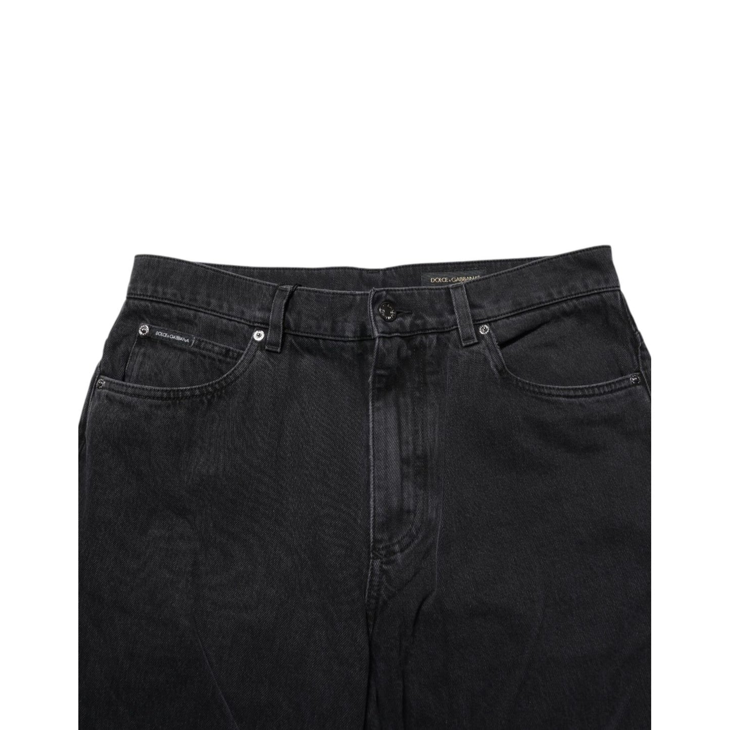 Dolce & Gabbana Black Cotton Logo Men Mid Waist Denim Jeans