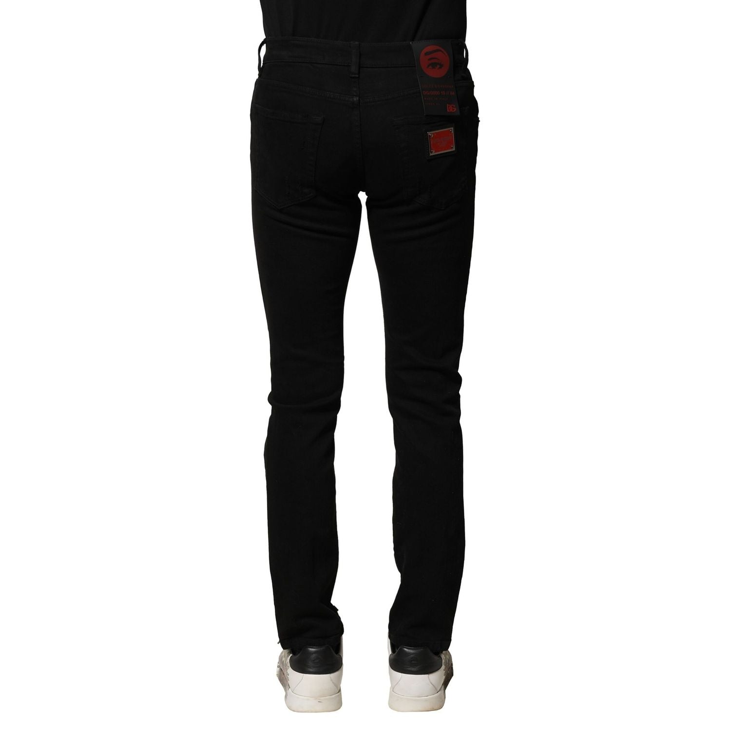 Dolce & Gabbana Black Cotton Logo Plaque Slim Denim Jeans