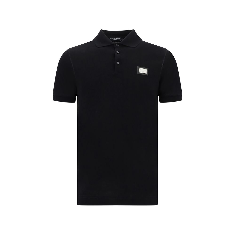 Dolce & Gabbana Black Cotton Polo Shirt with ribbed collar and D&G monogram plaque, AW25 collection, made in Italy - 100% cotton.