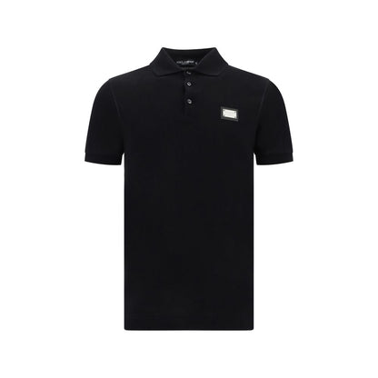 Dolce & Gabbana Black Cotton Polo Shirt with ribbed collar and D&G monogram plaque, AW25 collection, made in Italy - 100% cotton.