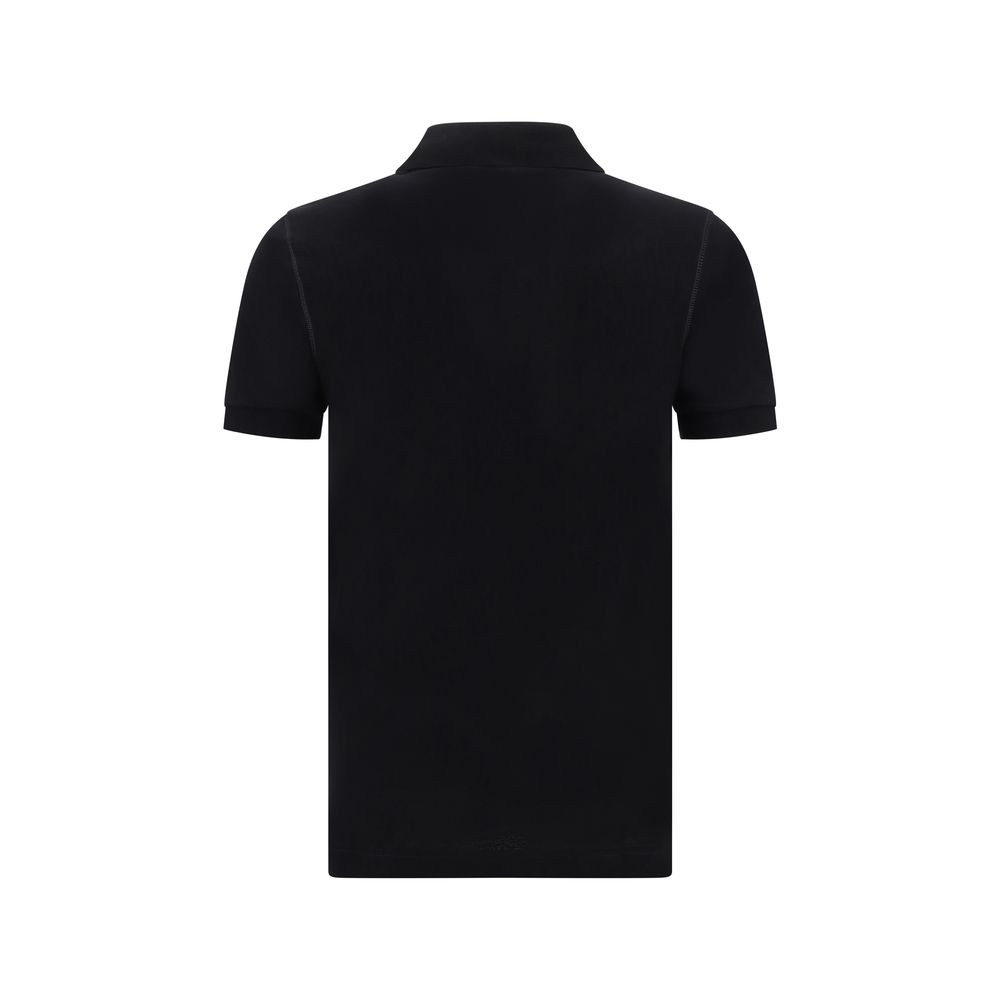 Dolce & Gabbana Black Cotton Polo Shirt with ribbed collar and metal D&G monogram plaque, back view.