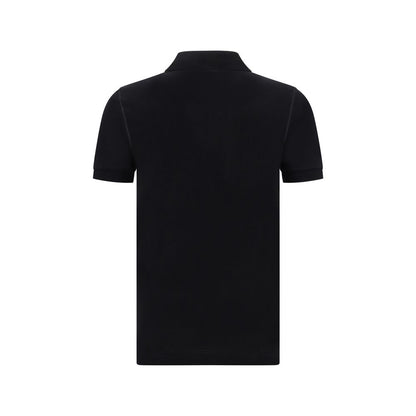 Dolce & Gabbana Black Cotton Polo Shirt with ribbed collar and metal D&G monogram plaque, back view.